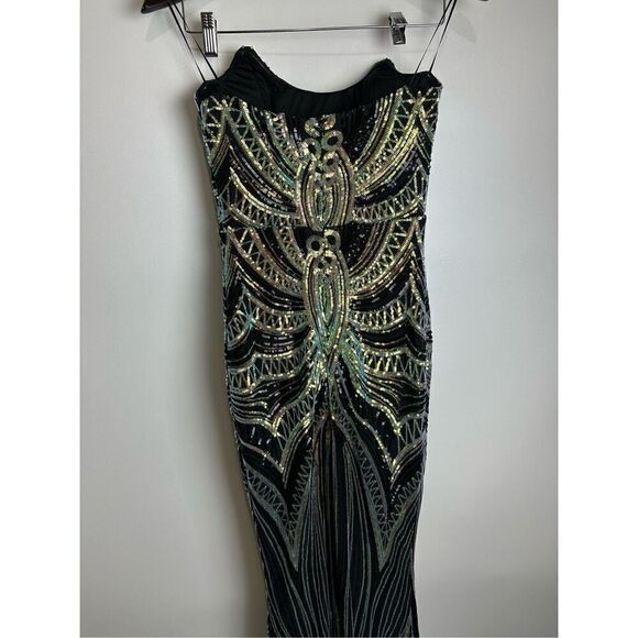 Black Combo Sequin Gown Maxi Dress - Picture 11 of 12
